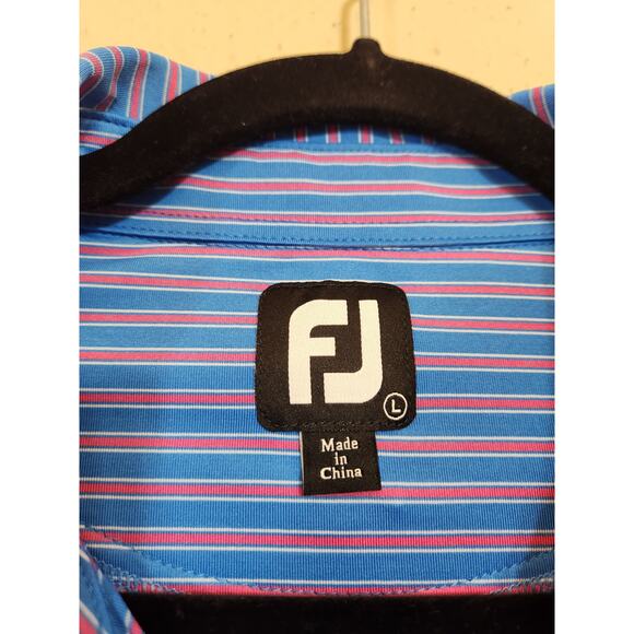 FJ FootJoy Mens Blue Pink Stripe Short Sleeve Stretch Golf Polo Shirt Size Large - Picture 3 of 6